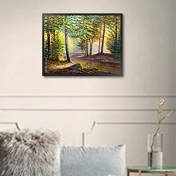 «Весенний лес с рекой» в интерьере в классическом стиле в светлых тонах