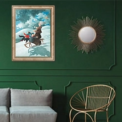«Tea Equals Sustenance over Time» в интерьере классической гостиной с зеленой стеной над диваном