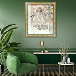 «Портрет Инги-Марии Тиль» в интерьере гостиной в зеленых тонах