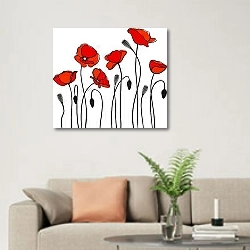 «Red poppies» в интерьере современной светлой гостиной над диваном