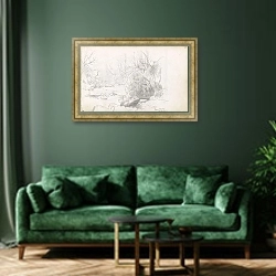 «Фосс Новин был женат на студентке» в интерьере зеленой гостиной над диваном