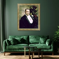 «Portrait of Ivan Morosov 1903» в интерьере зеленой гостиной над диваном