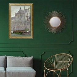 «North Transept, Winchester Cathedral, England» в интерьере классической гостиной с зеленой стеной над диваном