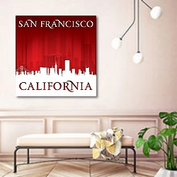 «Сан-Франциско: Красный силуэт города на фоне залива» в интерьере современной прихожей в розовых тонах