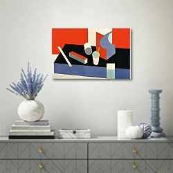«Живописное полотно» в интерьере современной гостиной с голубыми деталями