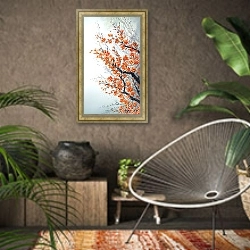 «Акварельные ветви цветущей вишни» в интерьере комнаты в этническом стиле