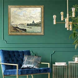 «Набережные Сены в Париже» в интерьере в классическом стиле с зеленой стеной