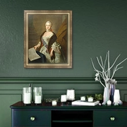 «Портрет великой княгини Екатерины Алексеевны 3» в интерьере прихожей в зеленых тонах над комодом