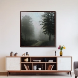 «Туманный монохромный пейзаж с деревьями и дорогой» в интерьере 
