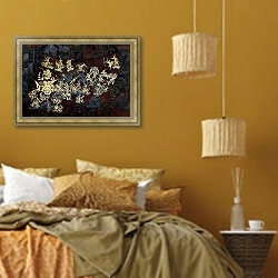 «Картина Рамаяна на стене в храме Таиланда #11» в интерьере спальни  в этническом стиле в желтых тонах