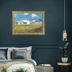 «Бретонская деревня» в интерьере классической спальни с темными стенами