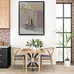 «Tall White Irises, 2009» в интерьере кухни с кирпичными стенами над столом
