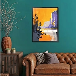 «Warm farewell» в интерьере гостиной с зеленой стеной над диваном