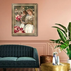 «The Peony Girl» в интерьере классической гостиной над диваном
