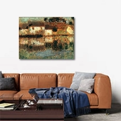 «Дома на воде, Берневаль или канал – лунная ночь» в интерьере современной гостиной над диваном