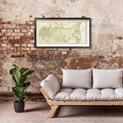 «Карта Российской Империи в двух частях 1799 г.» в интерьере гостиной в стиле лофт над диваном