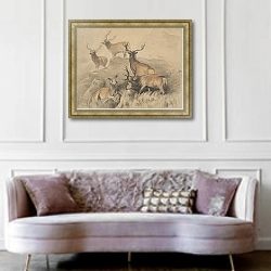 «Одни из лучших оленей в лесу» в интерьере гостиной в классическом стиле над диваном