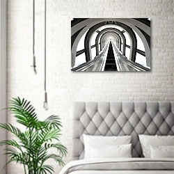 «Футуристический тоннель и эскалатор» в интерьере спальни в скандинавском стиле над кроватью