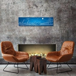 «Городская панорама 6» в интерьере современной гостиной в стиле лофт над камином