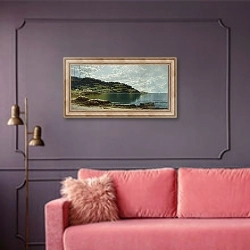 «Along the Maine Coast, c.1885» в интерьере гостиной с розовым диваном