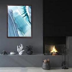 «Абстракция Вода 7» в интерьере гостиной в стиле минимализм с камином