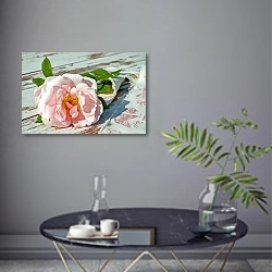 «Душистый розовый цветок» в интерьере современной гостиной в серых тонах