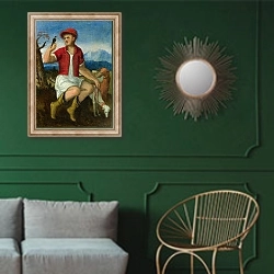 «Занятия месяца - Ноябрь» в интерьере классической гостиной с зеленой стеной над диваном