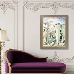 «The Old Tower at Cannes, 1870» в интерьере в классическом стиле над банкеткой