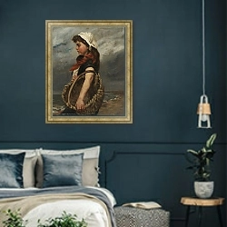 «Девочка с корзиной» в интерьере классической спальни с темными стенами