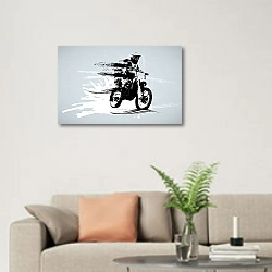 «Sport background with active man riding motobike ready for internet banners, social media banners, headers of websites, vector illustration» в интерьере современной светлой гостиной над диваном