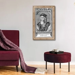 «Maximilian I» в интерьере гостиной в бордовых тонах