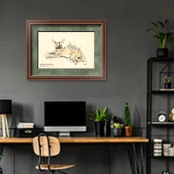 «African Wild Dog» в интерьере кабинета с серыми стенами