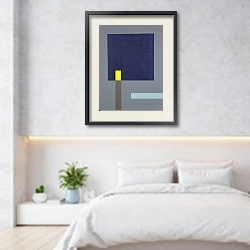 «Birds eye view. Abstract squares 3» в интерьере светлой минималистичной спальне над кроватью