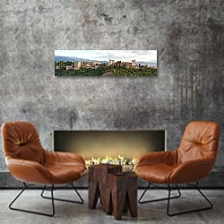 «Альгамбра. Гранада. Испания» в интерьере современной гостиной в стиле лофт над камином
