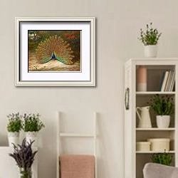 «Peacock And Peacock Butterfly» в интерьере комнаты в стиле прованс с цветами лаванды