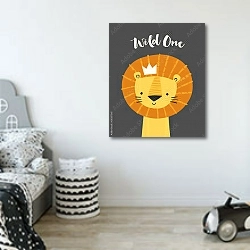 «Симпатичный лев в короне» в интерьере детской комнаты для мальчика в светлых тонах