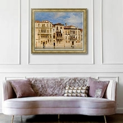 «The Palazzi Manolesso-Ferro, Contarini-Fasan and Venier-Contarini on the Grand Canal, Venice» в интерьере гостиной в классическом стиле над диваном