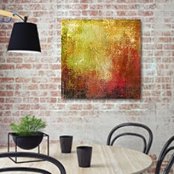 «Абстрактная красно-желтая текстура» в интерьере кухни в стиле лофт с кирпичной стеной