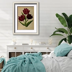 «Одиночные ранние тюльпаны 1.Ван Дер Неер 2.Вауверман» в интерьере спальни в стиле прованс с голубыми деталями