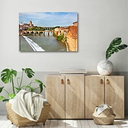 «Франция, Тулуза. Вид на город  и два моста через реку» в интерьере современной комнаты над комодом