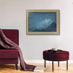 «Himalayas, Moonlit Mountains, sketch, 1933» в интерьере гостиной в бордовых тонах
