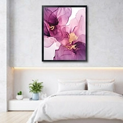 «Purple vortex» в интерьере светлой минималистичной спальне над кроватью