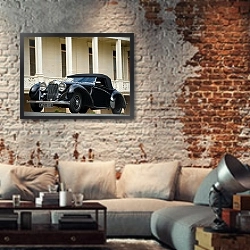 «Lagonda LG6 Rapide '1939» в интерьере гостиной в стиле лофт с кирпичной стеной