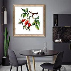 «Веточка собачьей ягоды с 3 ягодами» в интерьере современной кухни в серых цветах