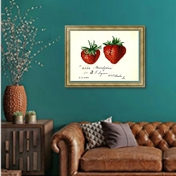 «Фрагария: Брендивайн» в интерьере гостиной с зеленой стеной над диваном