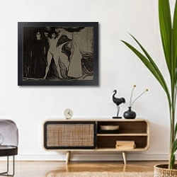 «The Sphynx Woman in Three Stages» в интерьере комнаты в стиле ретро над тумбой