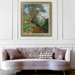 «A Sunny Landscape with Stream» в интерьере гостиной в классическом стиле над диваном