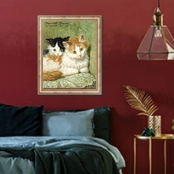 «Two Kittens Sitting On A Cushion» в интерьере спальни с акцентной стеной