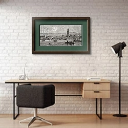 «Split, Croatia, from 'El Mundo en la Mano', published 1878» в интерьере современного кабинета с кирпичными стенами