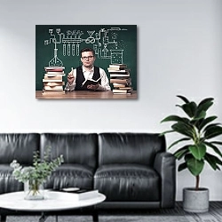 «Преподаватель в классе химии» в интерьере офиса в зоне отдыха над диваном